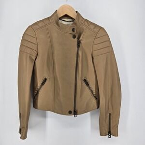 COACH Quilted Sheepskin Leather Jacket Size 0 Color Camel Moto Motorcycle Camel‎